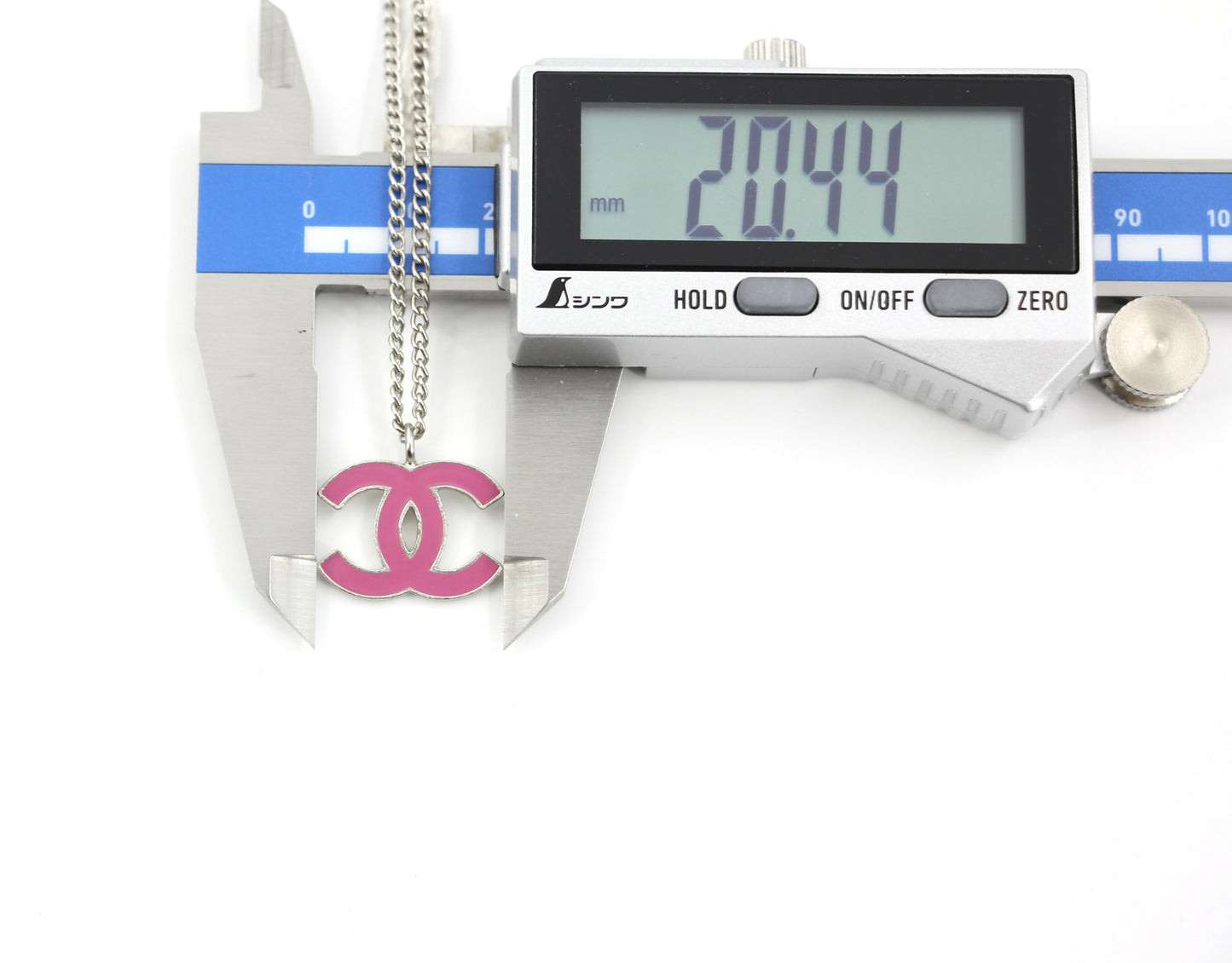 Chanel Vintage 04P Enamel Peach Pink CC Silver Chain Necklace