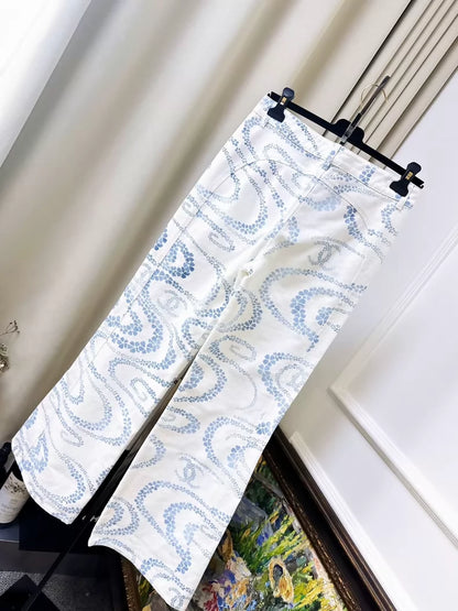 Chanel Spring/Summer 2025 Coco Beach White Print Blue Wavy Pattern Jeans