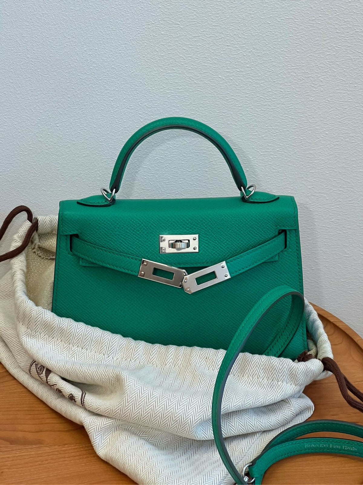 Hermès Mini Kelly II Vert Velours Epsom Leather with Palladium Hardware U Stamp