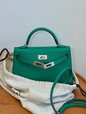 Hermès Mini Kelly II Vert Velours Epsom Leather with Palladium Hardware U Stamp
