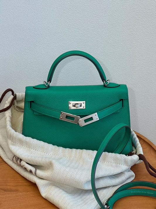 Hermès Mini Kelly II Vert Velours Epsom Leather with Palladium Hardware U Stamp