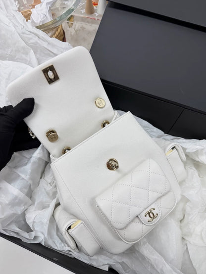 Chanel white leather backpack