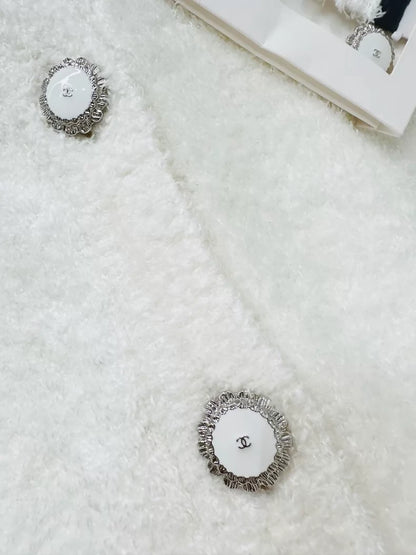 Chanel 26C white lace terry cloth cardigan