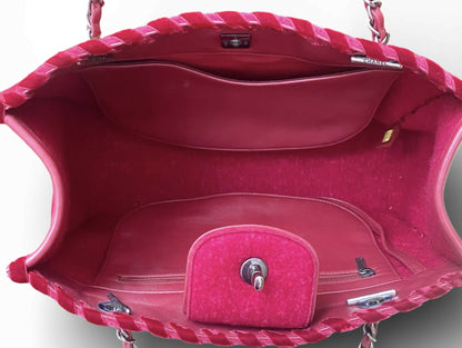 Chanel 13A Edinburgh Red Medium Felt Wool Quilted Timeless Shopping Tote Bag