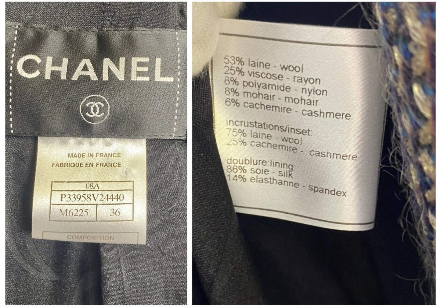 Rare Chanel 08A Runway Tweed Turquoise Blue Multicolor Gold Blazer Jacket FR 36