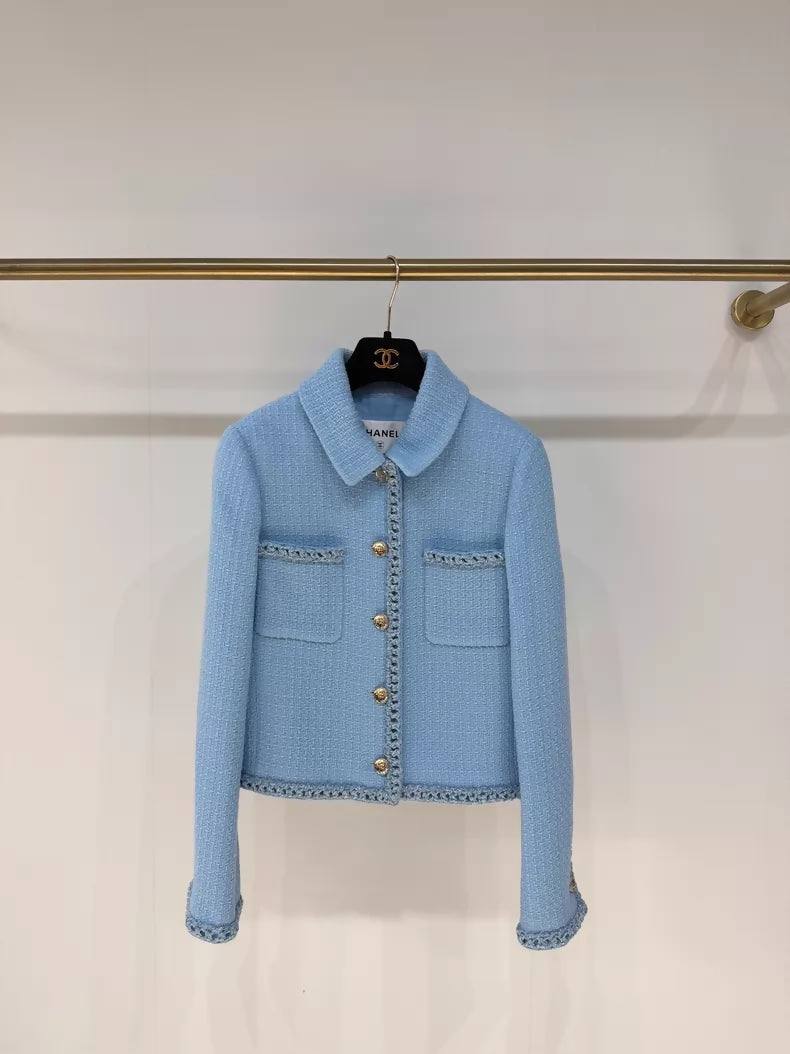 Chanel 23P blue sequined tweed jacket