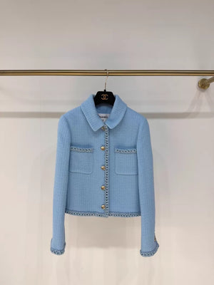 Chanel 23P blue sequined tweed jacket