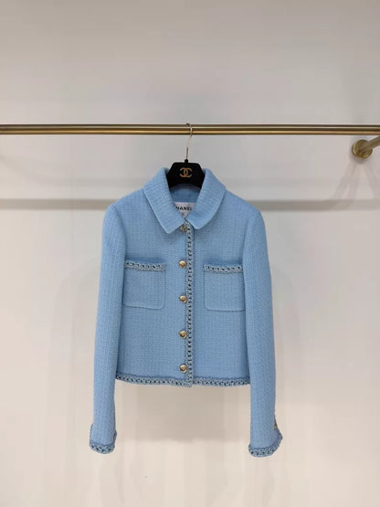 Chanel 23P blue sequined tweed jacket