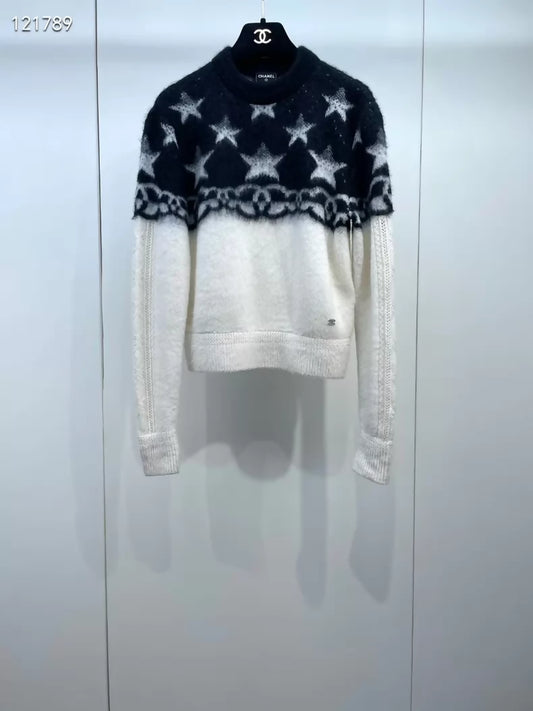 Chanel 23N black and white star knit sweater