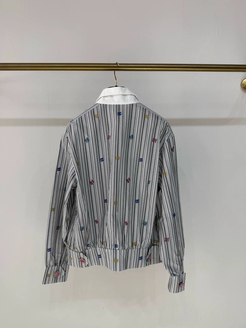 Chanel 23C Embroidery Striped Double C Floral Shirt Jacket