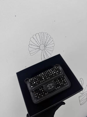 Chanel 24K Evening Bag Mini CF Black Gold Rhinestone Chain Bag