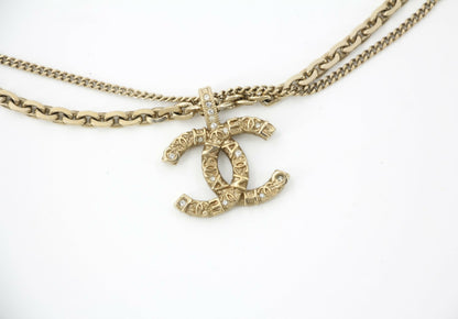 Chanel A21V Rhinestone and Metal Double-Layer Embossed Choker Necklace