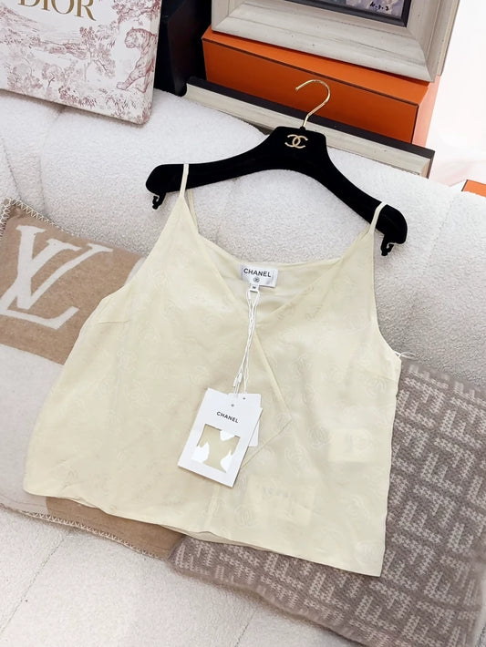 Chanel 23S yellow double C print top