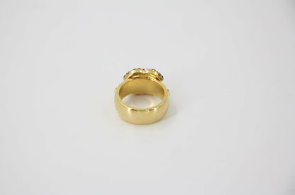 Chanel Vintage Rhinestone Gold-Tone Black CC Logo Ring