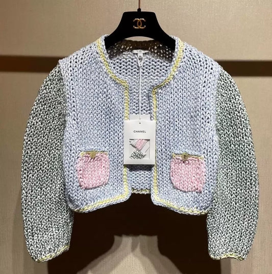 Chanel 23P macaron-colored knit cardigan.