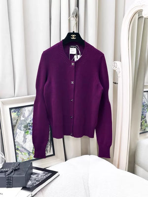 Chanel 24B Deep Purple Cashmere Knit Cardigan