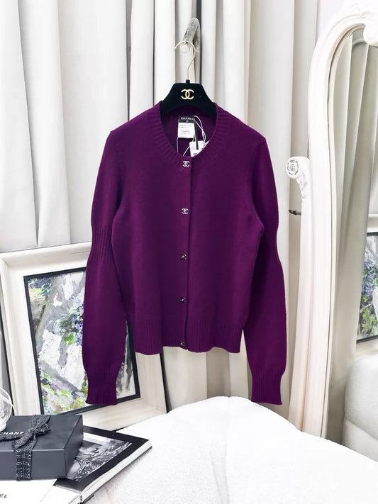 Chanel 24B Deep Purple Cashmere Knit Cardigan