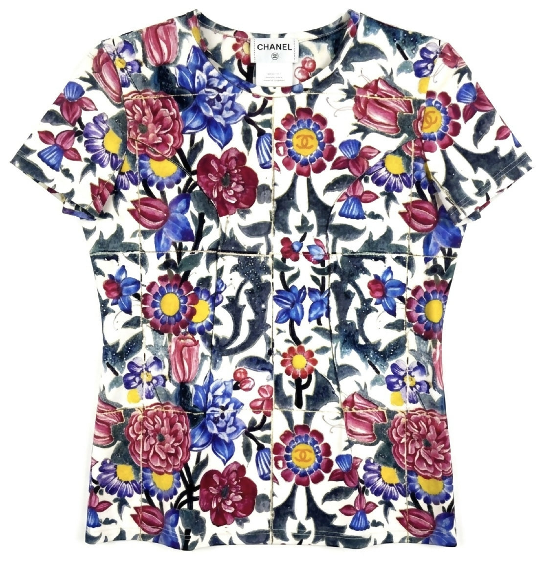 Chanel 15C Dubai CC Logo Kaleidoscopic Shirt Blouse FR 40
