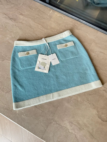 Chanel 25A Blue Knit Skirt