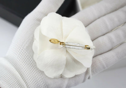 Chanel Vintage 81-85 Fabric White Camellia Brooch