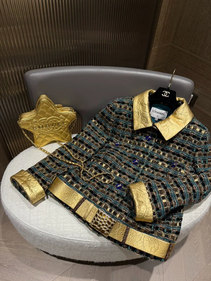 Chanel 19A Egyptian gold green tweed jacket
