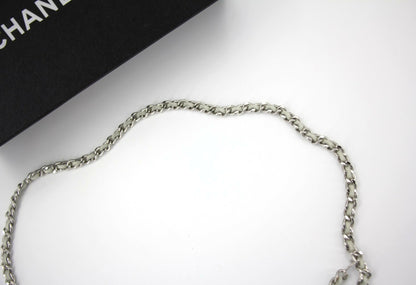 Chanel Vintage 09C Leather-threaded Metal Olive Green and Silver Waist Chain L91