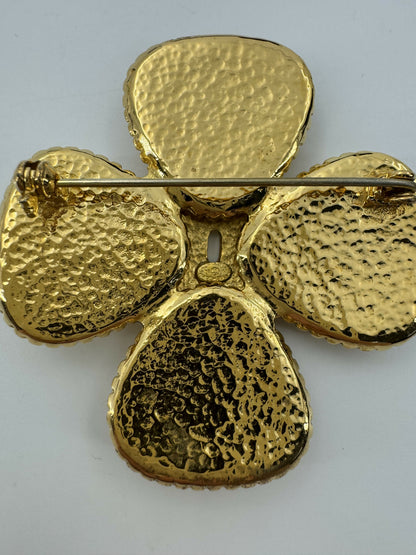 Chanel Vintage 96A Gripoix Orange Clover CC Brooch