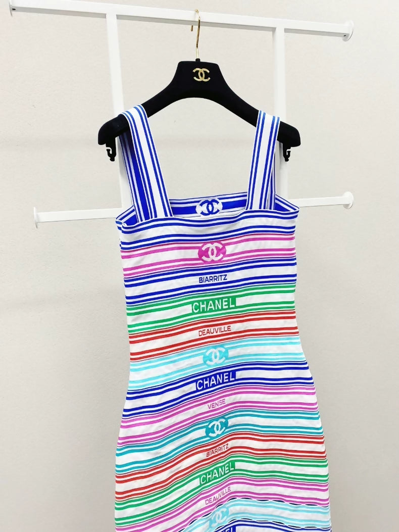 Chanel color striped double c dress