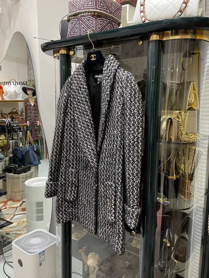 Chanel 21K black and grey tweed coat