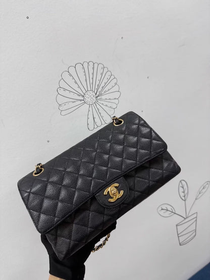 Chanel 2.55 CF Classic Black and Gold Flap Bag in calfskin leather