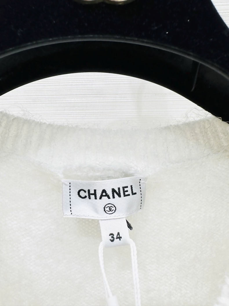 Chanel 25S white feathers cardigan