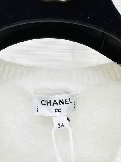 Chanel 25S white feathers cardigan