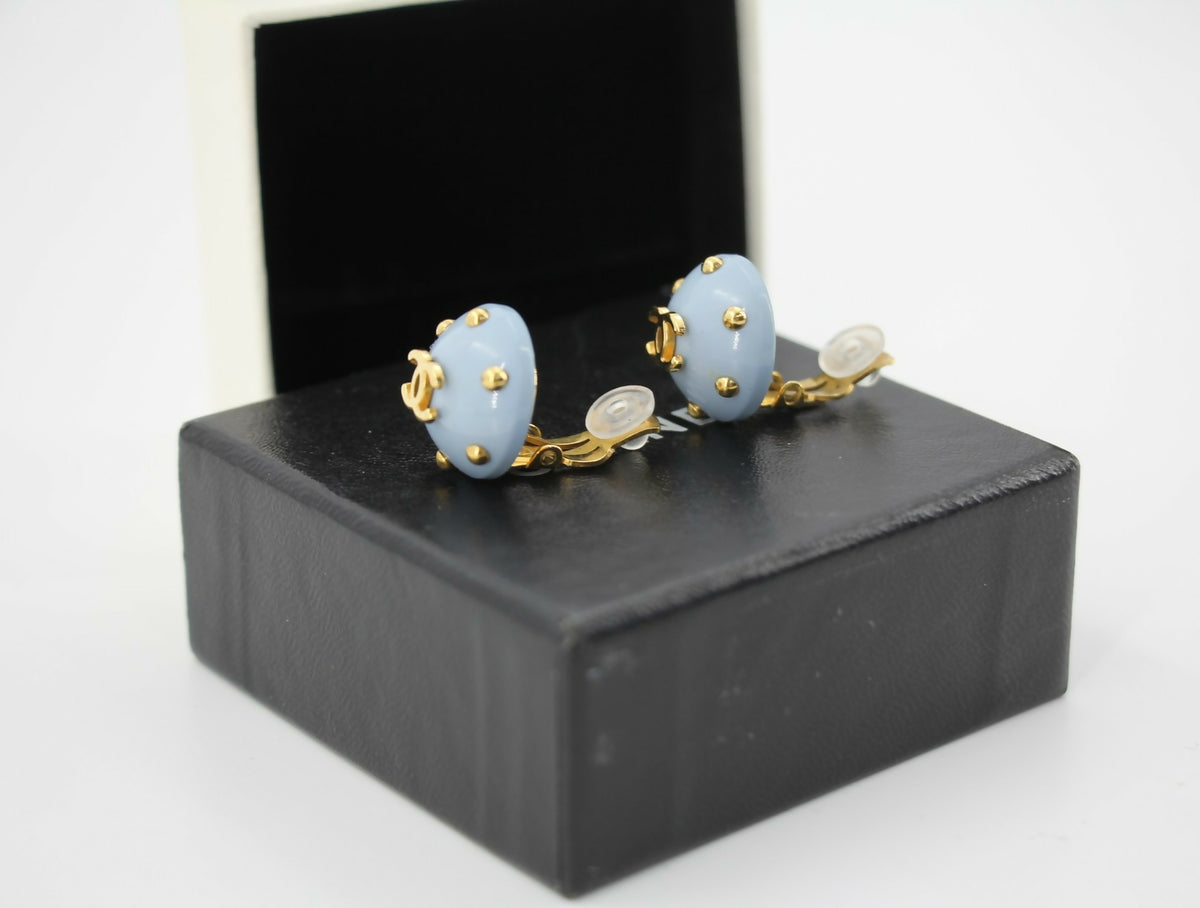 Chanel 96C Resin Light Blue Bean Clip-on Earrings