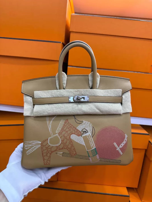 Hermes Birkin 25 In Out Biscuit Swift leather palladium hardware