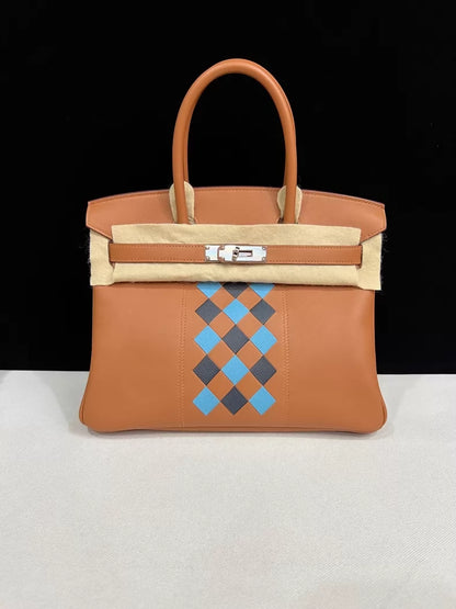 Hermes Birkin 30 Tressage Gold/Bleu du Nord/Bleu Indigo Swift Palladium Hardware
