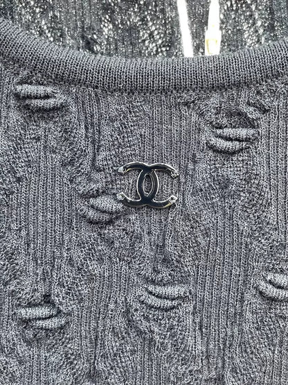Chanel 24s Black Quilted Knit top