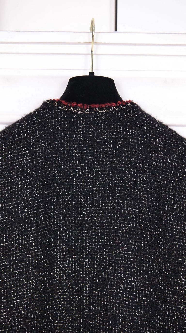 Chanel 2011 Runway Style Red and Black Trimmed Glass Button Cape Coat