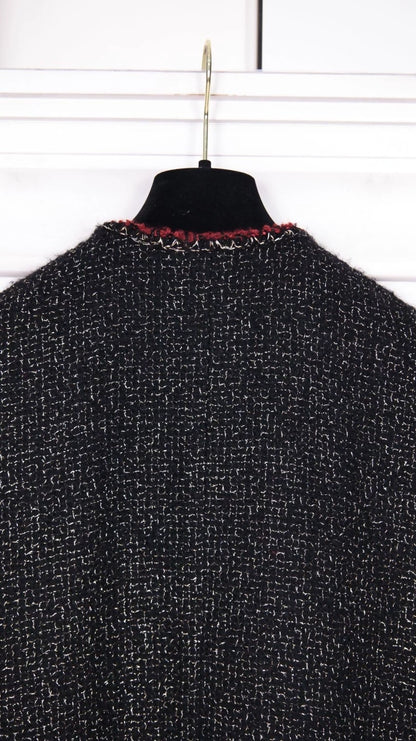 Chanel 2011 Runway Style Red and Black Trimmed Glass Button Cape Coat