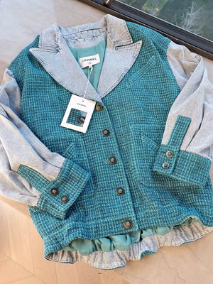 Chanel 22P Blue Tweed and Denim Jacket