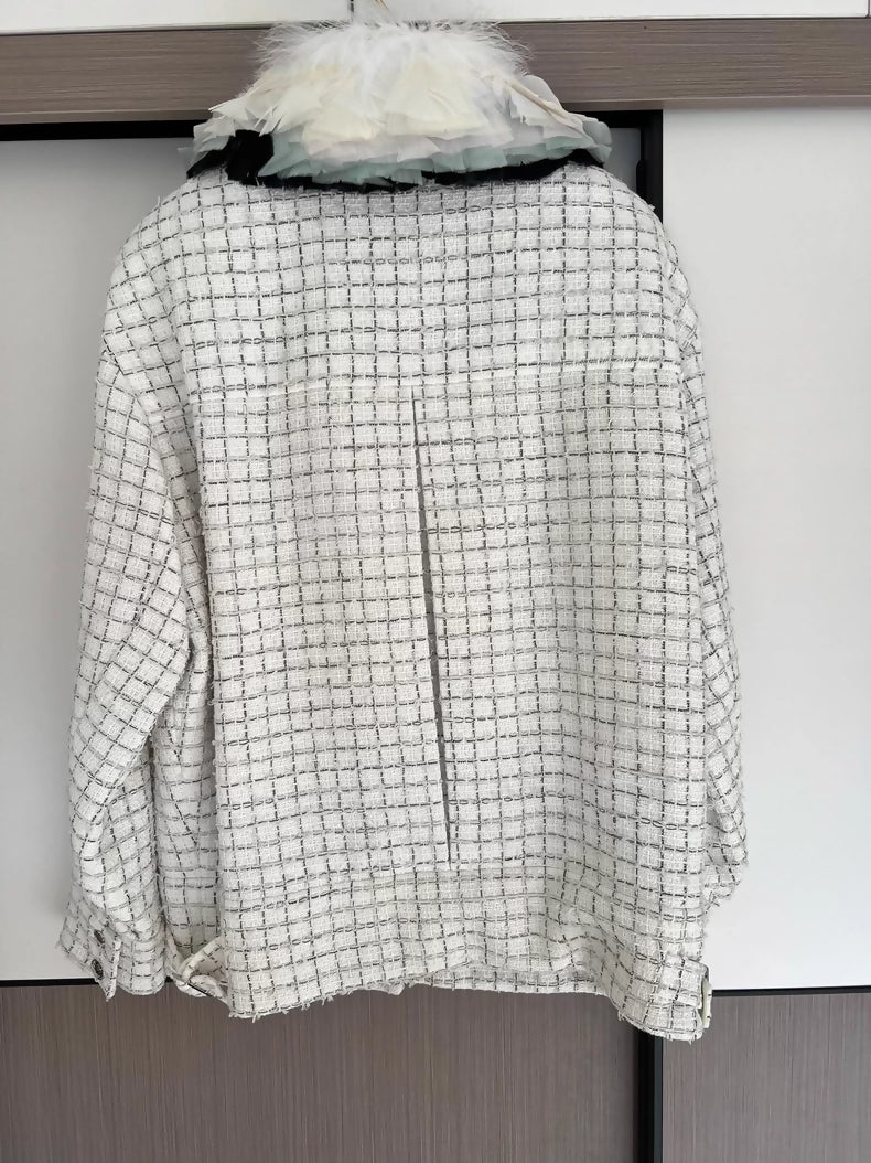 Chanel 25k feather collar tweed jacket