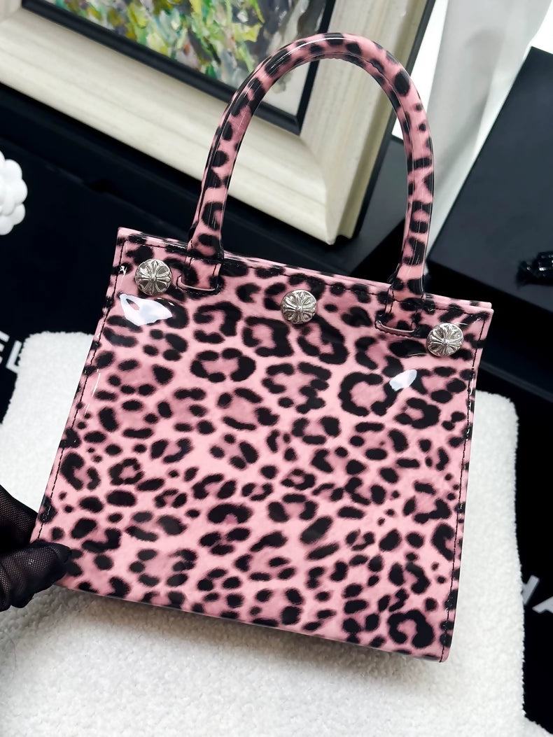 Chrome Hearts mini handbag in pink patent leather with leopard