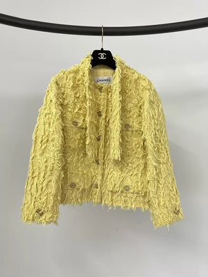 Chanel chick yellow fringed belted jacket