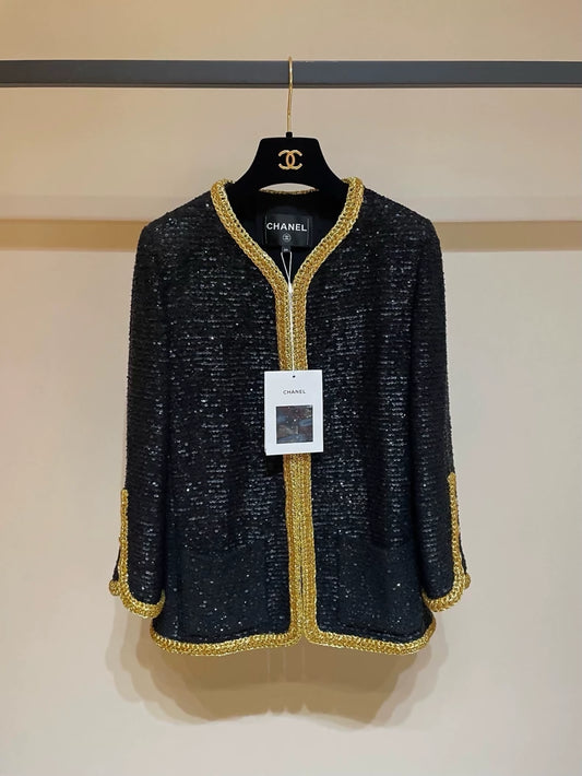 Chanel 22SS black and gold sequined jacket