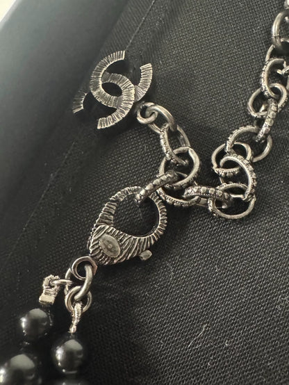 Chanel 22C Black and Gray Double-Layer Pearl Necklace