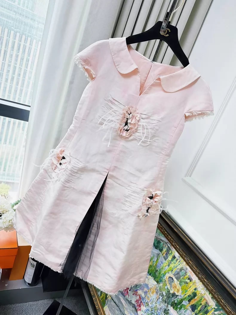 Chanel pink dress with a black tulle lining