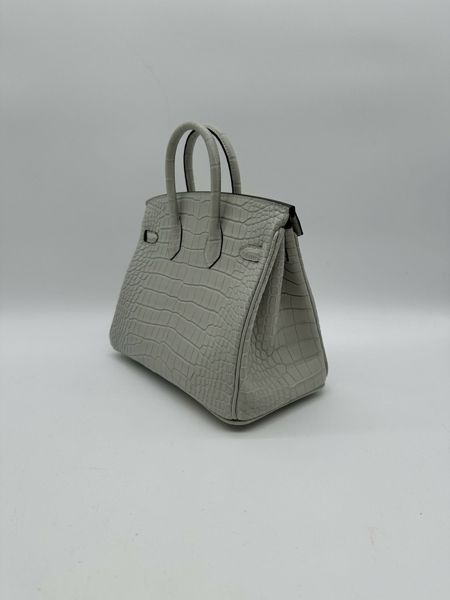 Hermès Birkin 25 Matte Alligator Gris Neve PHW W 2025