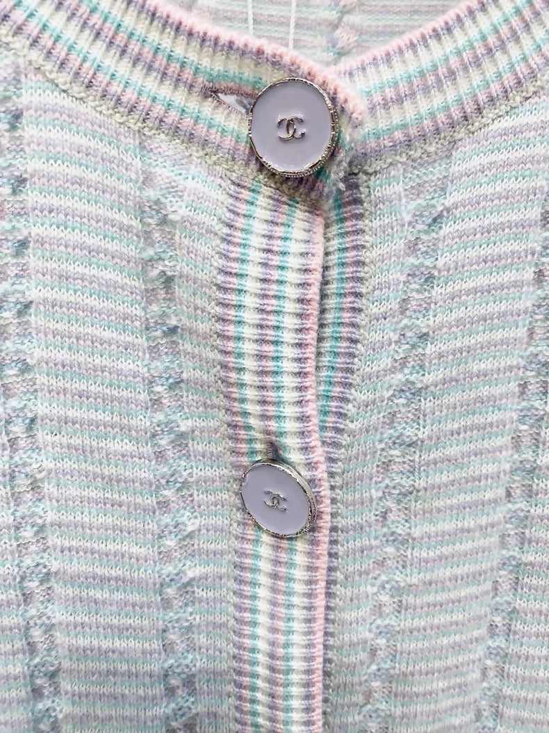 Chanel 25B Blue Feather Cuff Cashmere Knit Cardigan