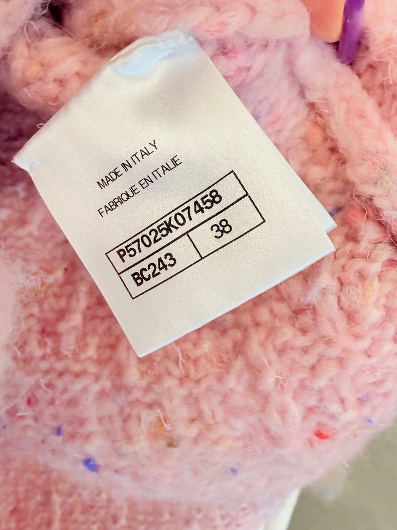 Chanel 17A pink cashmere tweed cardigan