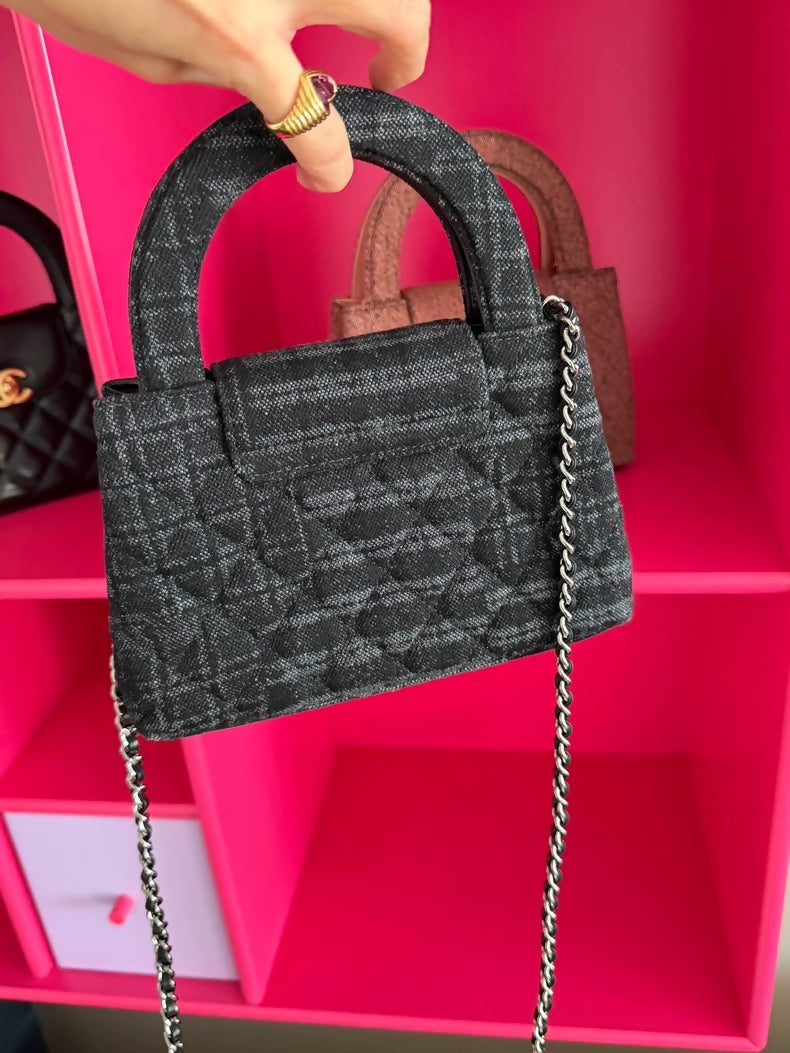Chanel 24A black and grey plaid denim Kelly