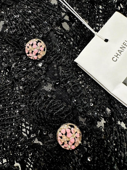 Chanel 24S black lace jacket and skirt set